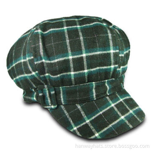 Ladies' Plaid Fashionable Cap, Self Fabric Band around the Crown, Classic Design